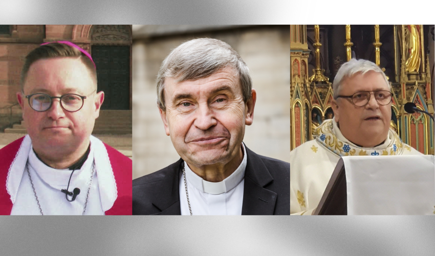 De gauche à droite : Monseigneur Reithinger, l’évêque Monseigneur Delannoy et le chanoine Schmitt