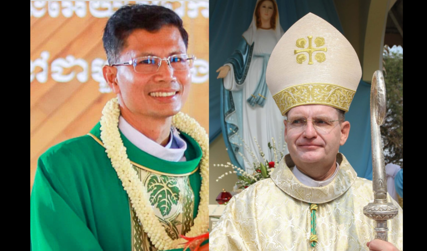 Monseigneur Ly ( à gauche), Monseigneur Olivier Schmitthaeusler  ( à droite)
