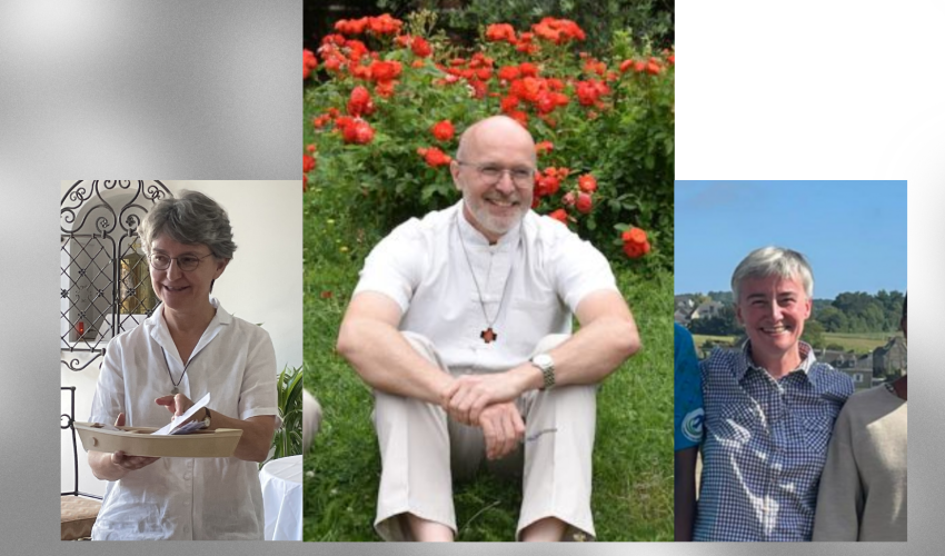 Le père Jean-Pascal Lombart ( au centre) ,Soeur Marie Laure Dénès  ( à gauche),  , sœur Ann Almodovar ( à droite)