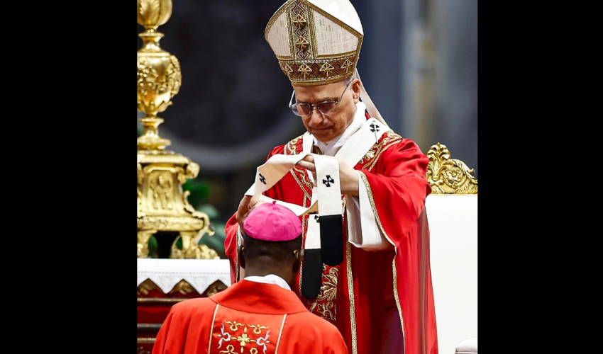 Le pape Léon XIV lors de la remise  du pallium aux évêques - DR