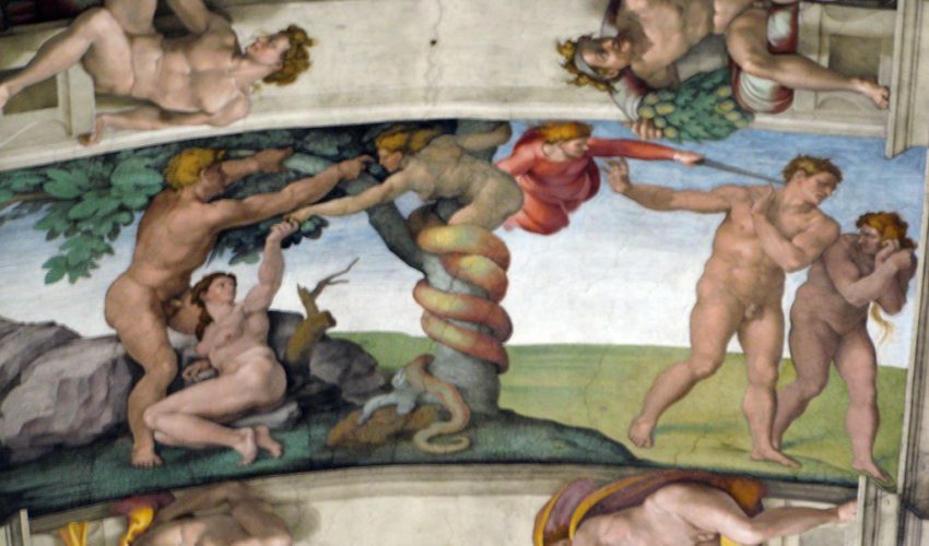 Michel-Ange - La Tentation et l'Expulsion d'Adam et Ève du Jardin, Chapelle Sixtine, Le Vatican