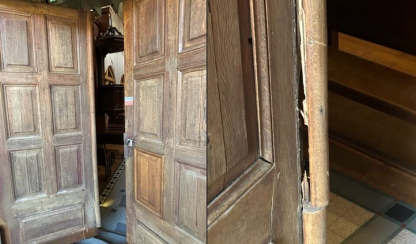 Porte de l'église Saint Pierre défoncée- crédit photo Actu.fr
